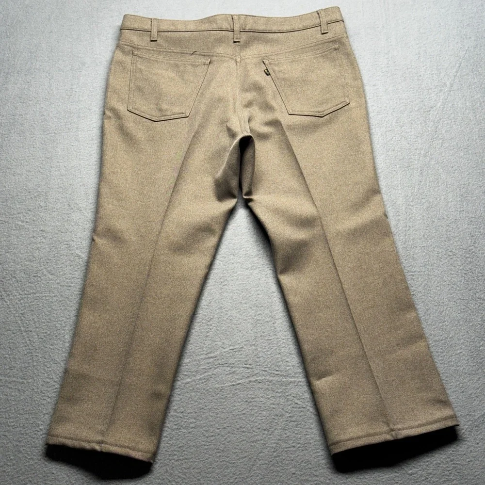 Vintage Levis 517 Sta-Prest Action Slacks Mens 38x29 Tan Polyester Made in USA